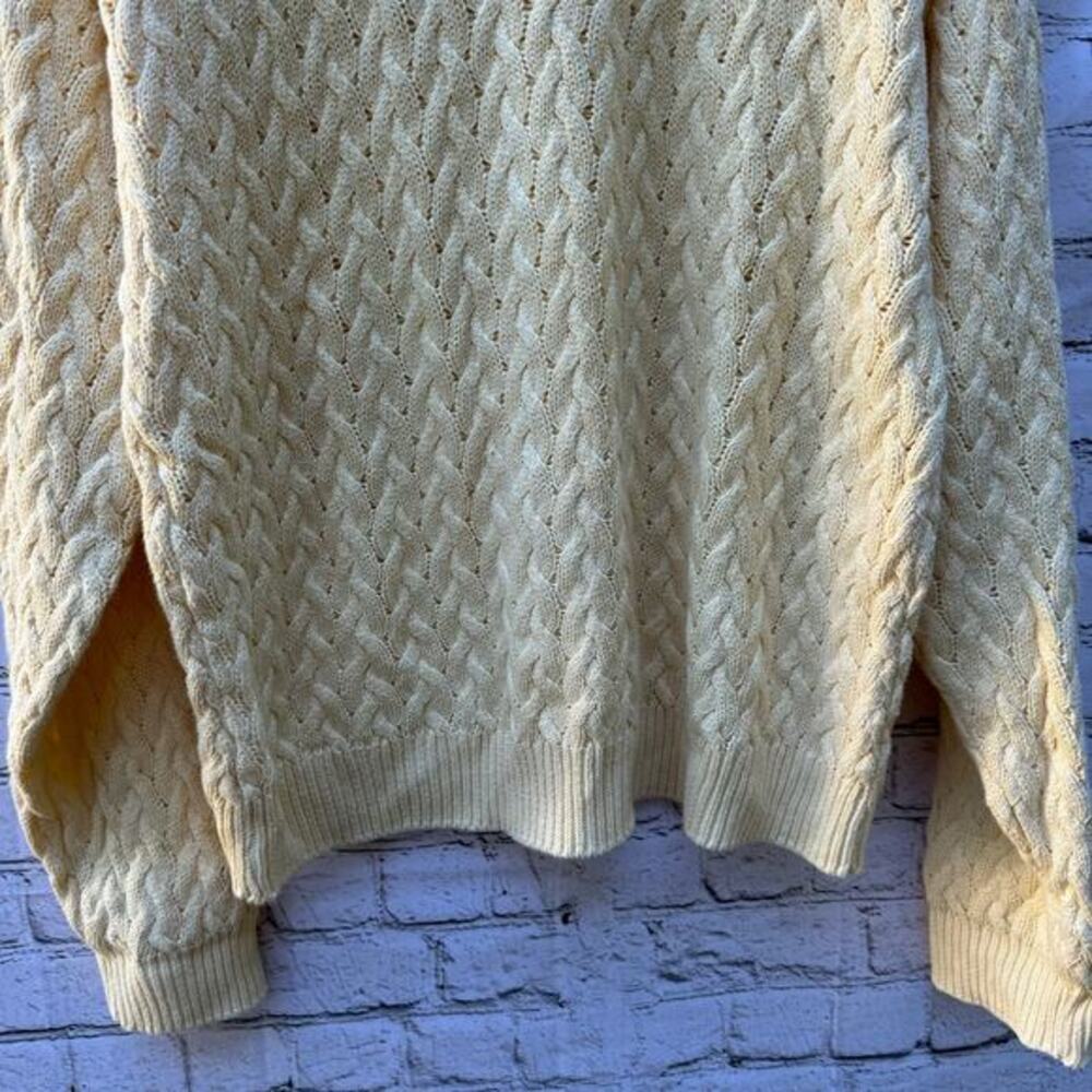 Talbots Vintage Sweater Cableknit Made USA Cream Chunky Fisherman Large Crew - Picture 4 of 7